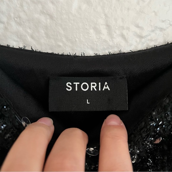 Storia Sequin Tweed Clovers Flowers Side Slit Mini Party Dress Size Large - Picture 10 of 16